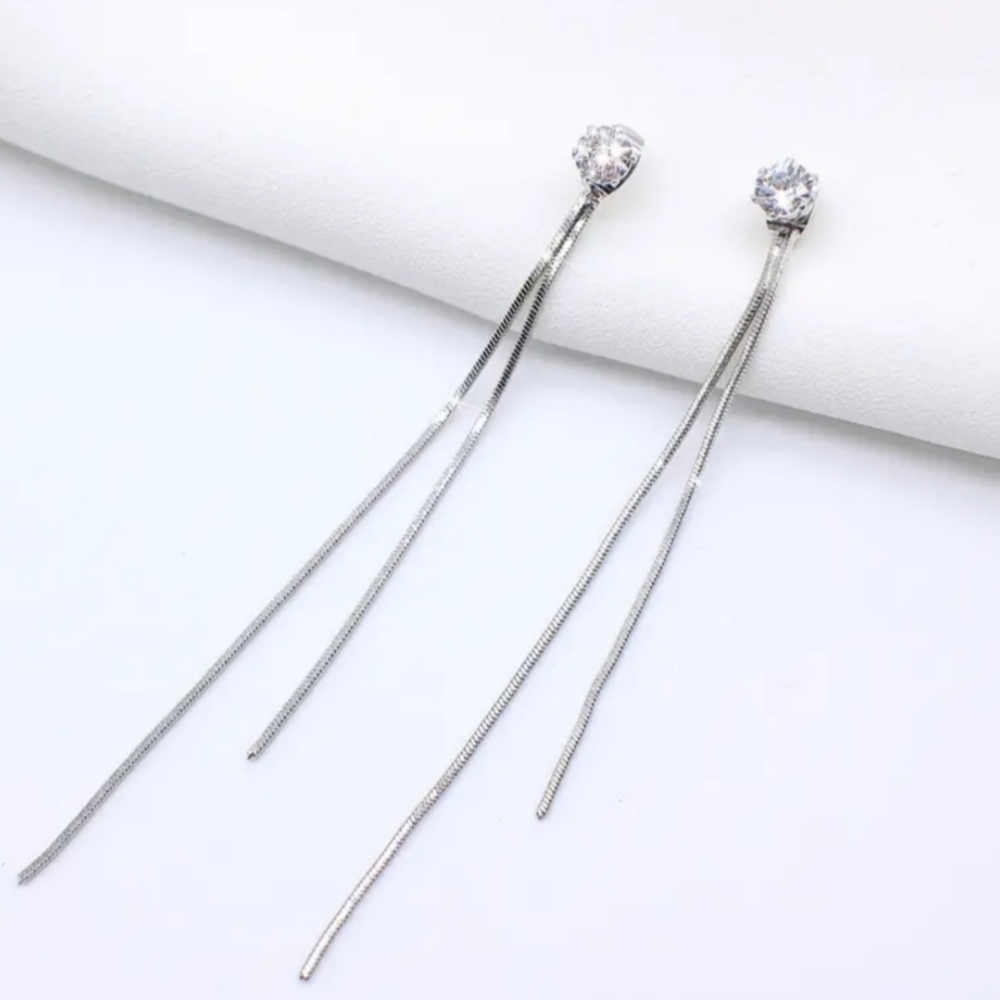 White Rhodium Diamond Dangle Earrings